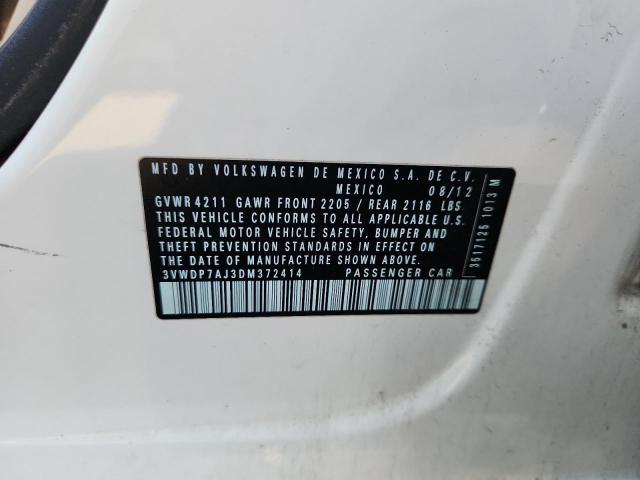 3VWDP7AJ3DM372414 - 2013 VOLKSWAGEN JETTA SE Ақ фото 12