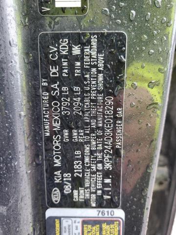 3KPF24AD3KE018290 - 2019 KIA FORTE FE ნაცრისფერი ფოტო 12