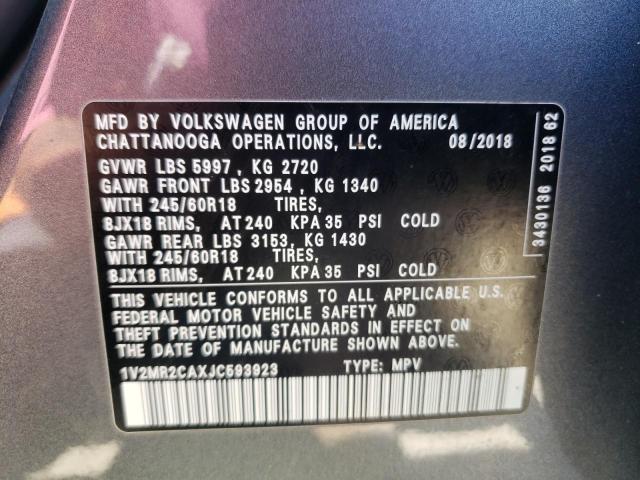 1V2MR2CAXJC593923 - 2018 VOLKSWAGEN ATLAS SEL Szary zdjęcie 13