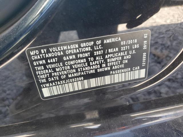 1VWAA7A3XJC032096 - 2018 VOLKSWAGEN PASSAT S BLACK photo 12