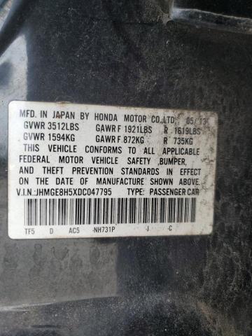 JHMGE8H5XDC047795 - 2013 HONDA FIT SPORT Чорний фото 12