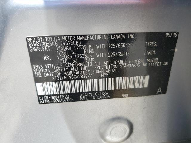 2T3ZFREV8GW283977 - 2016 TOYOTA RAV4 LE SILVER photo 13