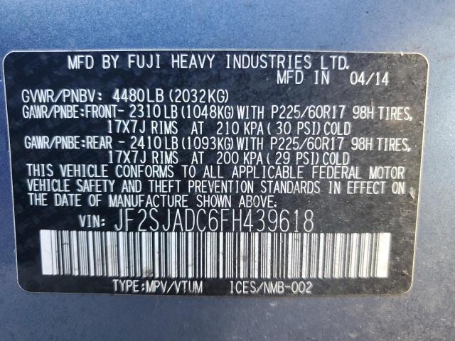 JF2SJADC6FH439618 - 2015 SUBARU FORESTER 2.5I PREMIUM Көк фото 13