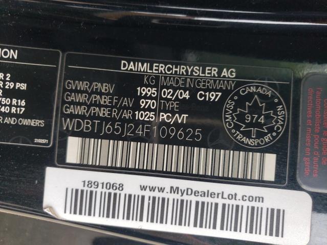 WDBTJ65J24F109625 - 2004 MERCEDES-BENZ CLK 320C BLACK photo 13