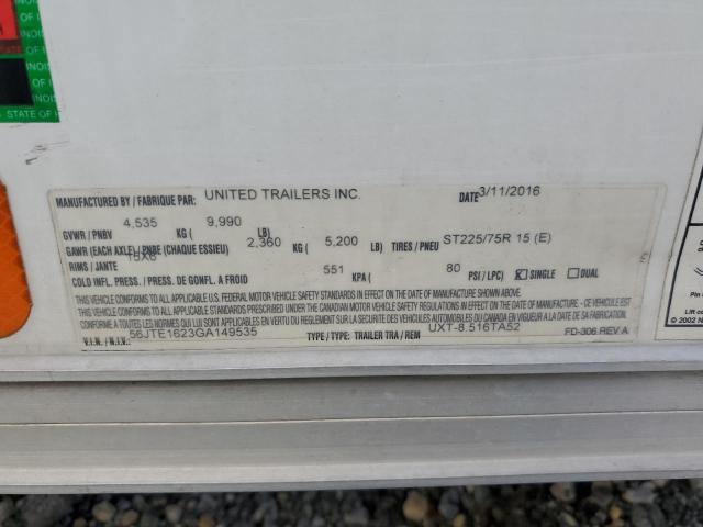 56JTE1623GA149535 - 2016 UNIT TRAILER WHITE photo 10