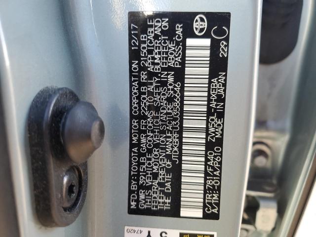 JTDKBRFU3J3586646 - 2018 TOYOTA PRIUS 青绿色 照片 12