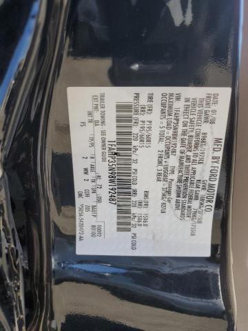 1FAHP35N98W192487 - 2008 FORD FOCUS SE BLACK photo 12