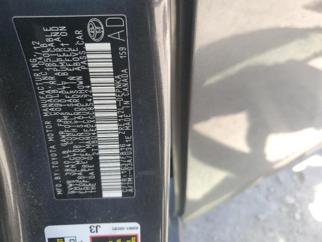 2T1BU4EEXCC854724 - 2012 TOYOTA COROLLA BASE ნაცრისფერი ფოტო 12