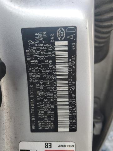 2T1BU4EEXAC358190 - 2010 TOYOTA COROLLA BASE SILVER photo 12