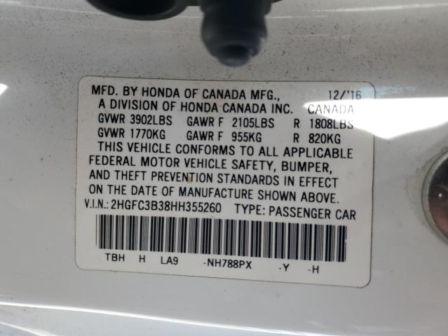 2HGFC3B38HH355260 - 2017 HONDA CIVIC EX WHITE photo 12