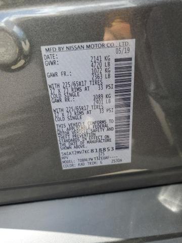 5N1AT2MV7KC818853 - 2019 NISSAN ROGUE S GRAY photo 14