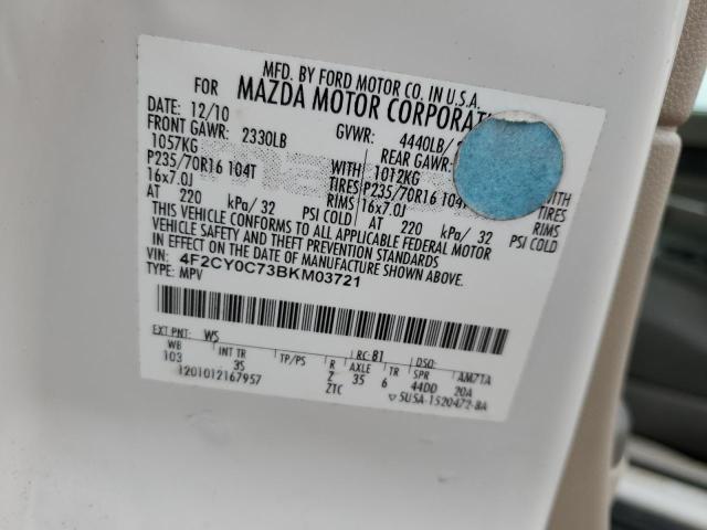 4F2CY0C73BKM03721 - 2011 MAZDA TRIBUTE I WHITE photo 12