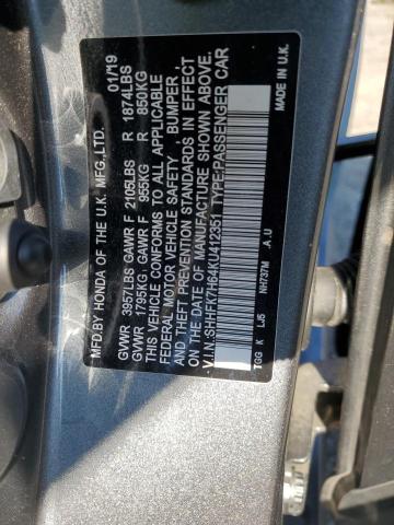 SHHFK7H64KU412351 - 2019 HONDA CIVIC EX Boz foto 12