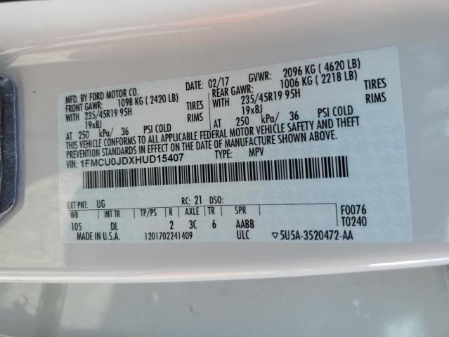 1FMCU0JDXHUD15407 - 2017 FORD ESCAPE TITANIUM 白色 照片 14