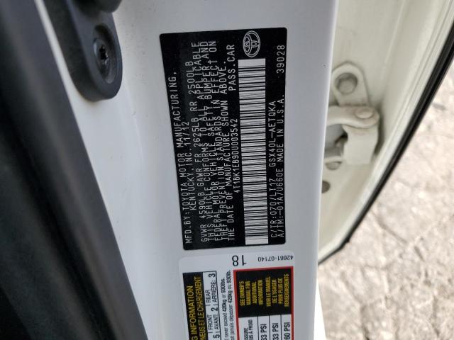 4T1BK1EB9DU003542 - 2013 TOYOTA AVALON BASE 白色 照片 12