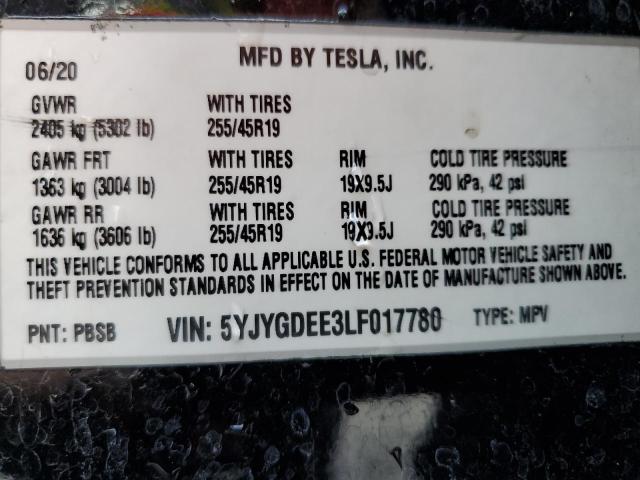 5YJYGDEE3LF017780 - 2020 TESLA MODEL Y 黑色 照片 13