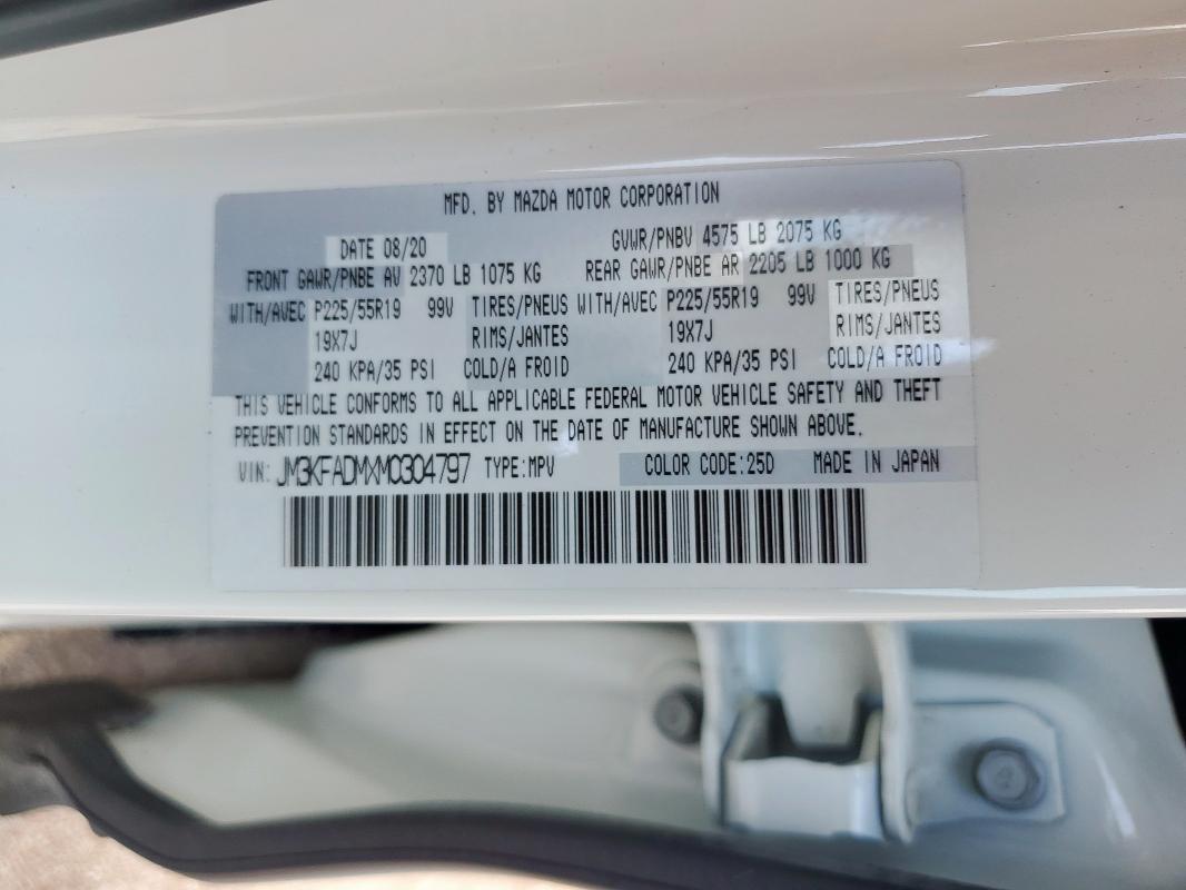 JM3KFADMXM0304797 - 2021 MAZDA CX-5 GRAND TOURING WHITE photo 13