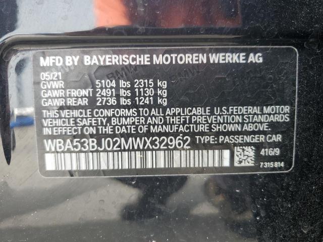 WBA53BJ02MWX32962 - 2021 BMW 540 I BLACK photo 13