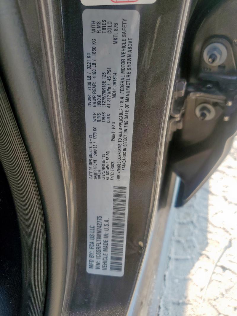 1C6SRFLT9MN742775 - 2021 RAM 1500 REBEL Մոխրագույն լուսանկար 13