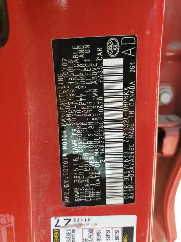 2T1KR32E78C710670 - 2008 TOYOTA COROLLA MA XR RED photo 12