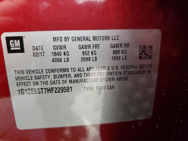 1G1ZE5ST7HF229581 - 2017 CHEVROLET MALIBU LT RED photo 12