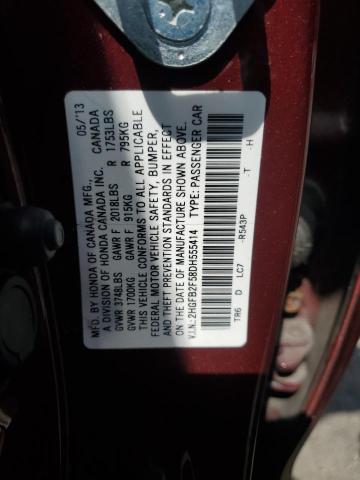 2HGFB2F58DH555414 - 2013 HONDA CIVIC LX Tünd qırmızı foto 12
