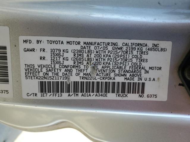 5TETX22N15Z117199 - 2005 TOYOTA TACOMA ACCESS CAB Күміс фото 13