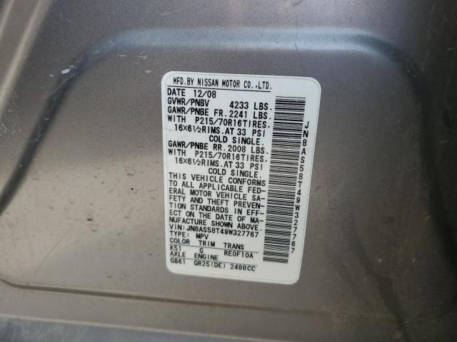 JN8AS58T49W327767 - 2009 NISSAN ROGUE S GRAY photo 12