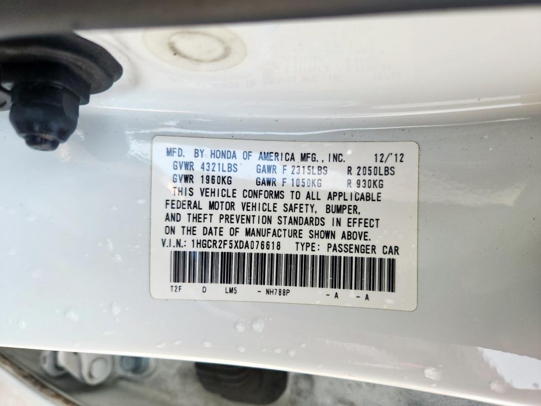 1HGCR2F5XDA076618 - 2013 HONDA ACCORD SPORT 白色 照片 12