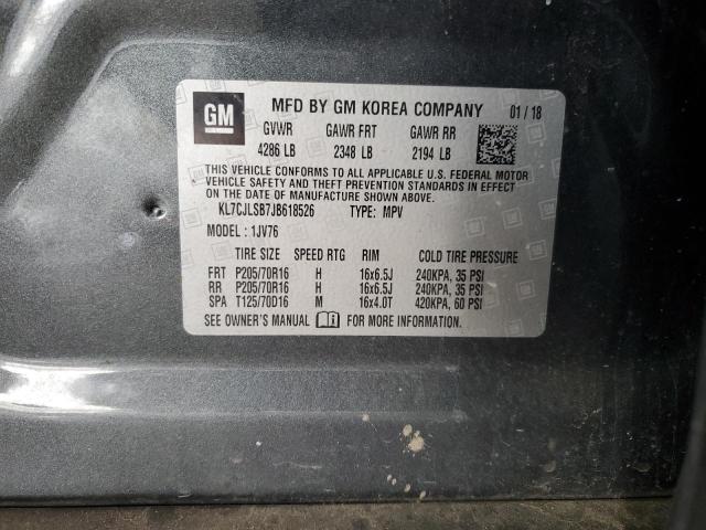 KL7CJLSB7JB618526 - 2018 CHEVROLET TRAX 1LT ნაცრისფერი ფოტო 14