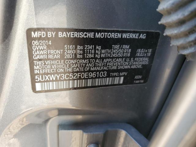 5UXWY3C52F0E96103 - 2015 BMW X3 XDRIVE28D GRAY photo 13