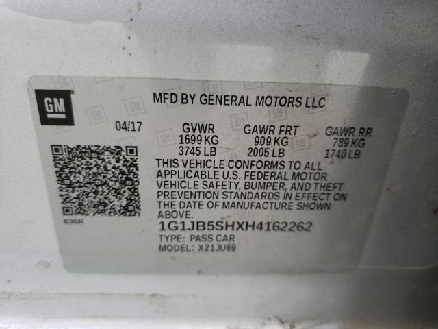 1G1JB5SHXH4162262 - 2017 CHEVROLET SONIC LS ვერცხლისფერი ფოტო 12