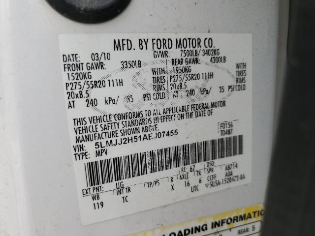 5LMJJ2H51AEJ07455 - 2010 LINCOLN NAVIGATOR 白色 照片 13