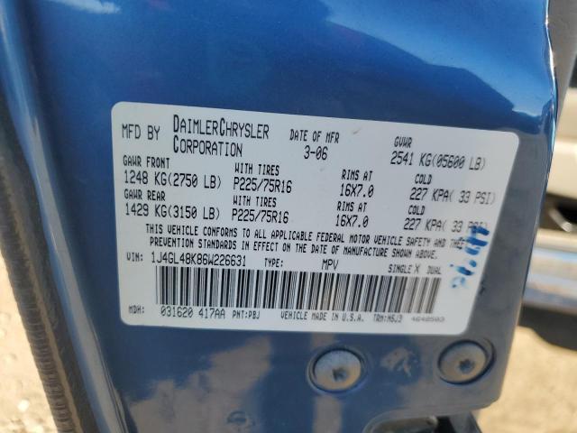 1J4GL48K86W226631 - 2006 JEEP LIBERTY SPORT BLUE photo 12