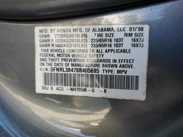 5FNRL38478B405695 - 2008 HONDA ODYSSEY EX GRAY photo 14