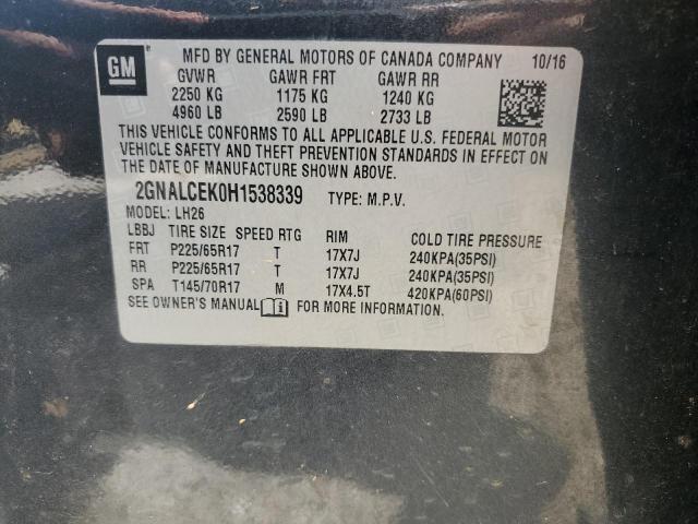 2GNALCEK0H1538339 - 2017 CHEVROLET EQUINOX LT CHARCOAL photo 13