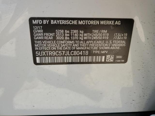 5UXTR9C57JLC80418 - 2018 BMW X3 XDRIVE30I WHITE photo 13