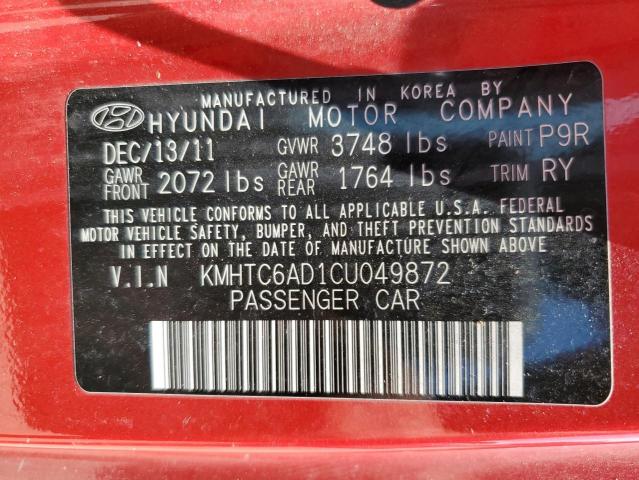 KMHTC6AD1CU049872 - 2012 HYUNDAI VELOSTER RED photo 12