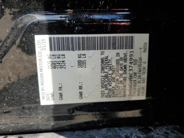 1N4AA6AV6KC374991 - 2019 NISSAN MAXIMA S BLACK photo 12