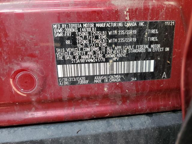 2T3A1RFV4MW241778 - 2021 TOYOTA RAV4 XLE PREMIUM RED photo 13