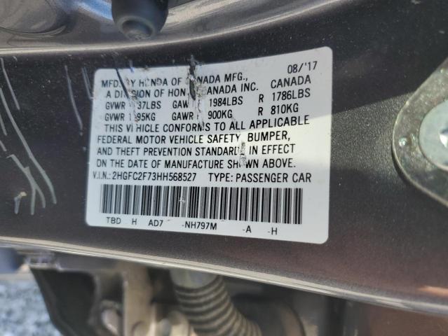 2HGFC2F73HH568527 - 2017 HONDA CIVIC EX GRAY photo 12