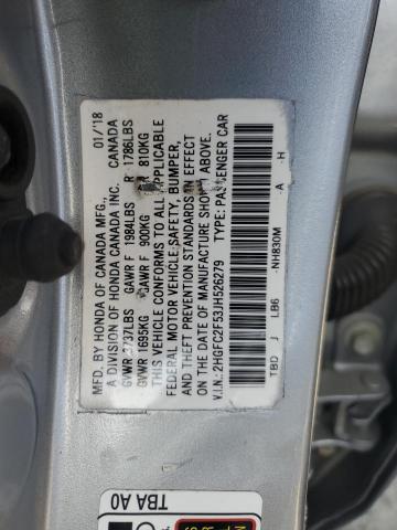 2HGFC2F53JH526279 - 2018 HONDA CIVIC LX SILVER photo 12