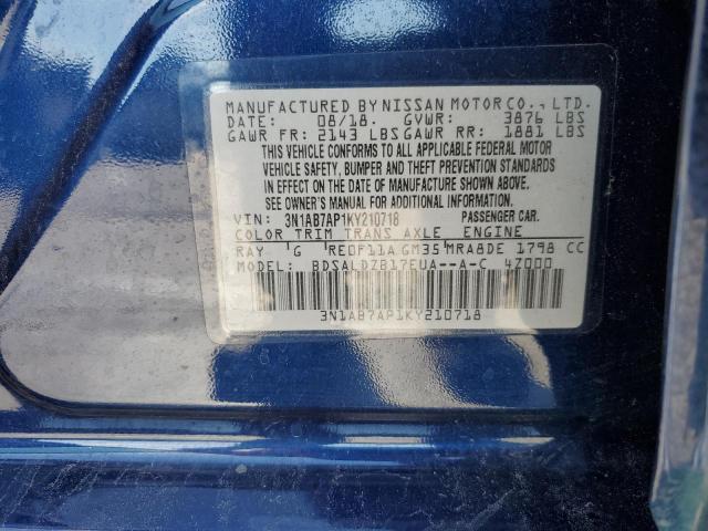 3N1AB7AP1KY210718 - 2019 NISSAN SENTRA S BLUE photo 13