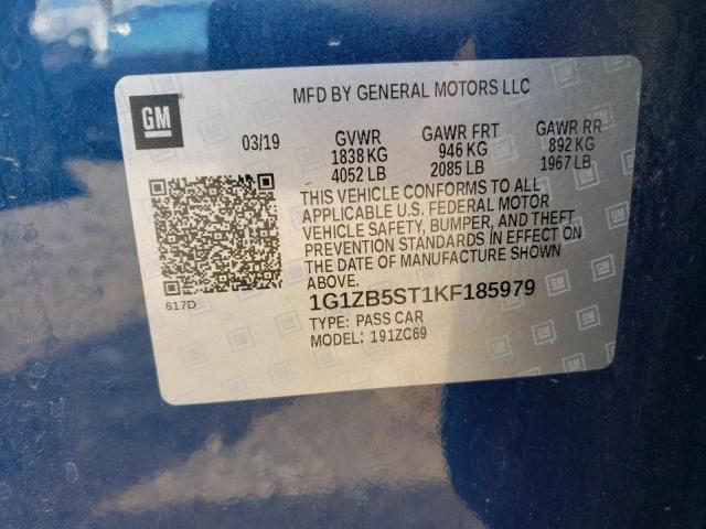 1G1ZB5ST1KF185979 - 2019 CHEVROLET MALIBU LS ლურჯი ფოტო 12