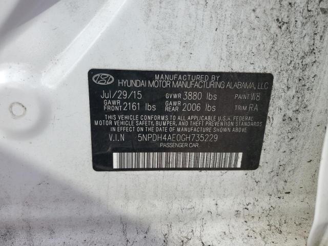 5NPDH4AE0GH735229 - 2016 HYUNDAI ELANTRA SE WHITE photo 12