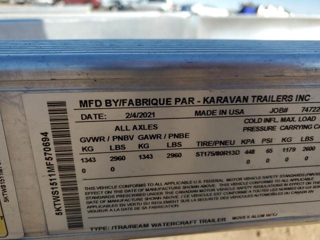 5KTWS1511MF570694 - 2021 KARA TRAILER SILVER photo 10