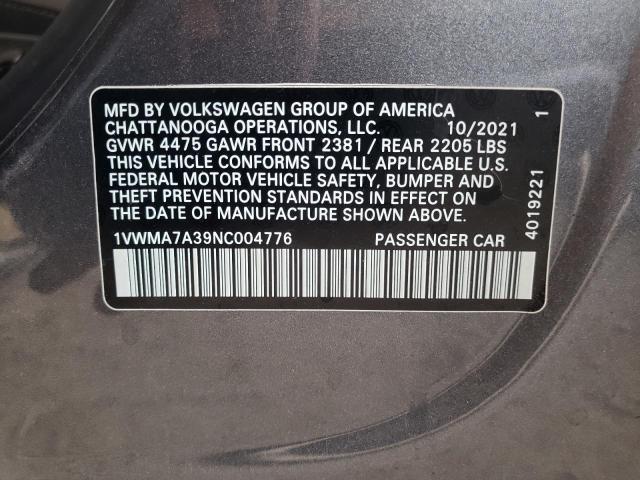 1VWMA7A39NC004776 - 2022 VOLKSWAGEN PASSAT R-LINE Grafit foto 12