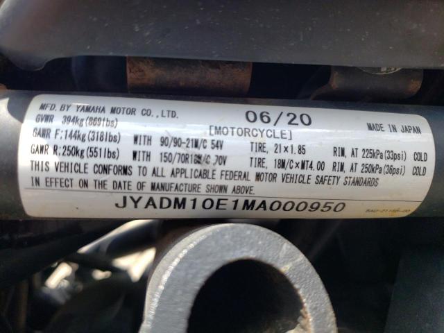 JYADM10E1MA000950 - 2021 YAMAHA XTZ690 BLACK photo 10