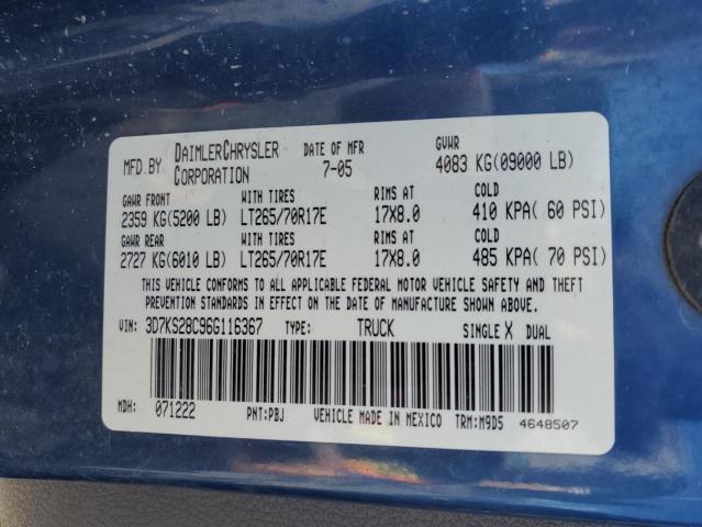 3D7KS28C96G116367 - 2006 DODGE RAM 2500 ST 蓝色 照片 12