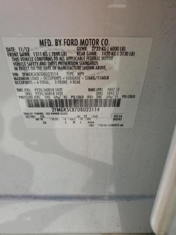 2FMGK5C87DBD23114 - 2013 FORD FLEX SEL WHITE photo 13